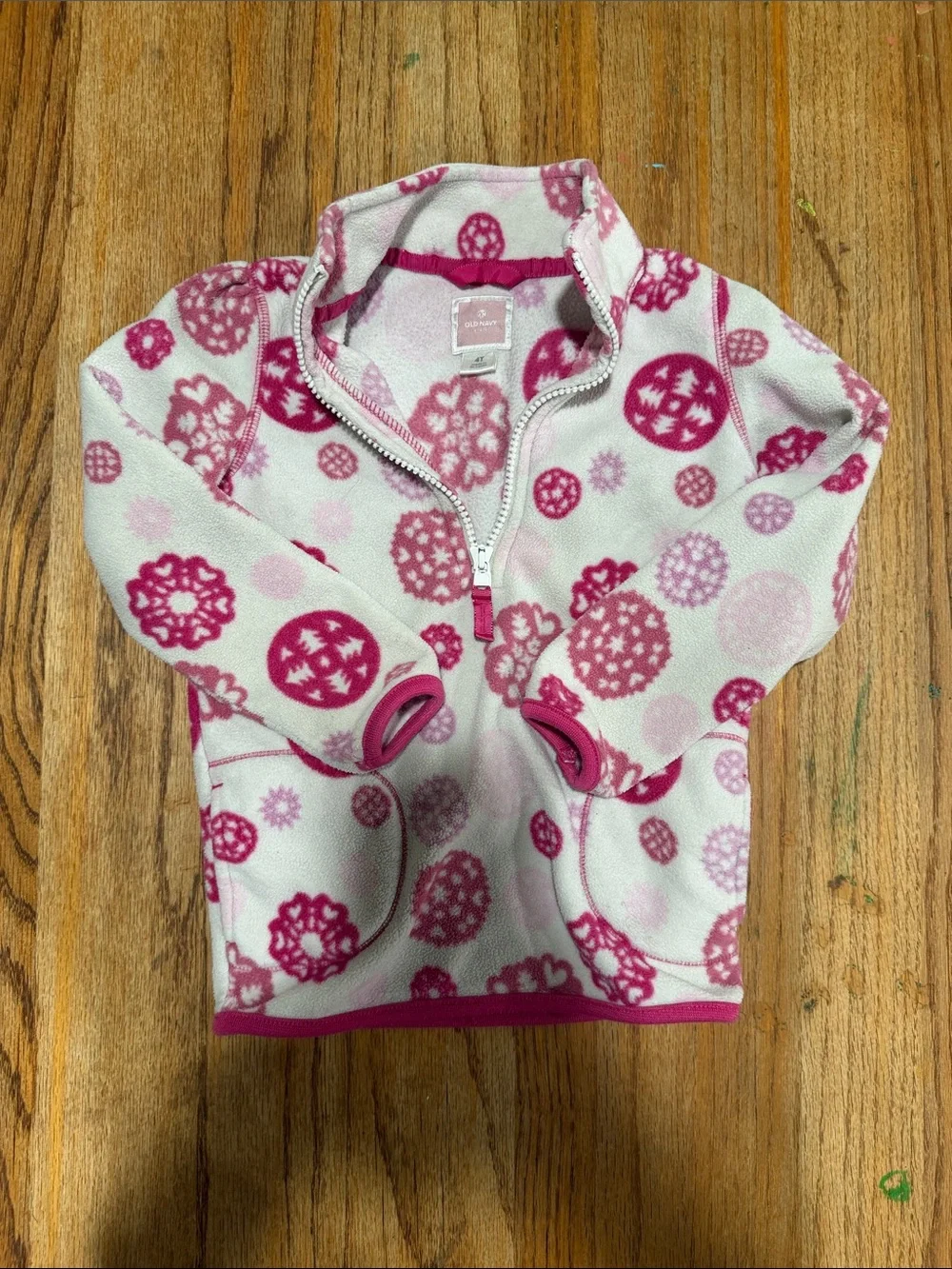 Carter's White Fleece Pullover with Pink Snowflake Print